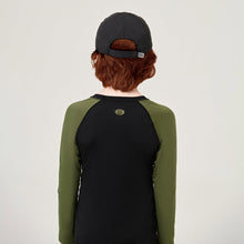 Load image into Gallery viewer, Model Back: Kids' Cap Colors — Black UPF50+