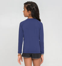 Load image into Gallery viewer, Model Back: Uv Line Rash Guard Longsleeve Uvpro Kids Navy Blue Upf50+