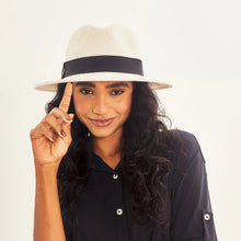 Load image into Gallery viewer, Panama sun hat sand and black UPF50+ sun protection hat