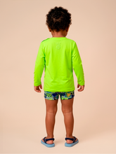 Load image into Gallery viewer, Model Back: Baby's Long Sleeve Rash Guard — Fluoro Yellow, UPF50+