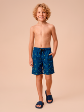 Load image into Gallery viewer, Model Front: Boys' Swim Shorts — Pirate Print, UPF50+