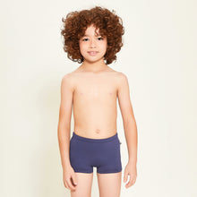 Load image into Gallery viewer, Model Front: Uv Line Boy's Swimwear Trunks Kids F Inf Navy Blue Upf50+
