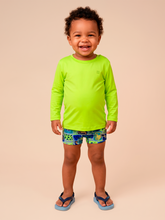 Load image into Gallery viewer, Model Front: Baby's Long Sleeve Rash Guard — Fluoro Yellow, UPF50+