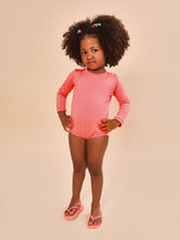 Load image into Gallery viewer, Model Front: Uv Line Baby Swimwear Baby Longsleeve Swimsuit Coral Upf50+