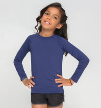 Load image into Gallery viewer, Model Front: Uv Line Rash Guard Longsleeve Uvpro Kids Navy Blue Upf50+