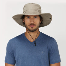 Load image into Gallery viewer, Model Front: Wide Brim Safari Hat — Beige UPF50+