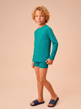Load image into Gallery viewer, Model Front: Kids' Long Sleeve Rash Guard β Sea Green, UPF50+