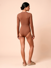 Load image into Gallery viewer, Model Back: Long Sleeve Swimsuit Macae Brown UPF50+