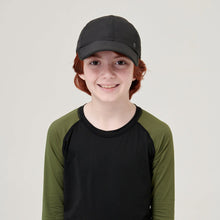 Load image into Gallery viewer, Model Front: Kids' Cap Colors — Black UPF50+