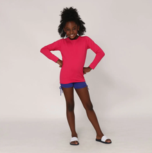Load image into Gallery viewer, Model Front: Uv Line Rash Guard Longsleeve Uvpro Kids Pink Upf50+