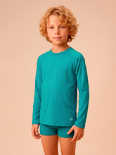 Load image into Gallery viewer, Gallery: Kids' Long Sleeve Rash Guard — Sea Green, UPF50+
