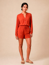 Load image into Gallery viewer, Model Front: Women's Beach Shirt — Red, UPF50+
