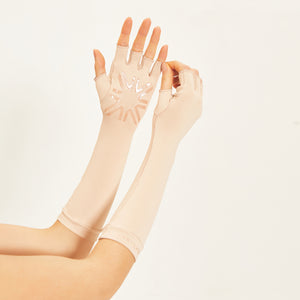 Fingerless Long Gloves Beige UPF50+