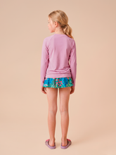 Load image into Gallery viewer, Model Back: Kids' Long Sleeve Rash Guard — Rose Pink, UPF50+
