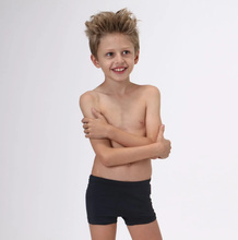 Load image into Gallery viewer, Model Front: Uv Line Boy's Swimwear Trunks Kids F Inf Black Upf50+
