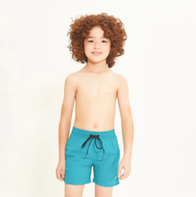 Load image into Gallery viewer, Model Front: Uv Line Boy's Swimwear Short Aqua Lucca Petroleo Upf50+
