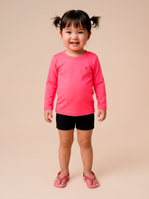 Load image into Gallery viewer, Model Front: Baby's Long Sleeve Rash Guard — Fluoro Pink, UPF50+
