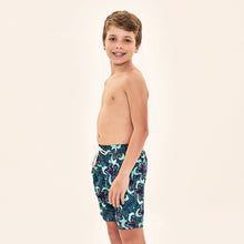 Load image into Gallery viewer, Image 02: Uv Line Boy's Swimwear Shorts Aqua Hibiscus Kids Upf50+
