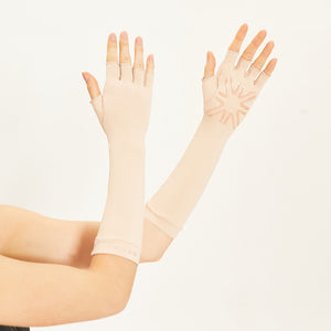Fingerless Long Gloves Beige UPF50+