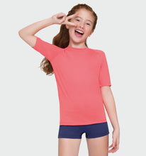 Load image into Gallery viewer, Image 02: Uv Line Rash Guard Kids Fpu50+ Uvpro Short Sleeve T-Shirt Coral Uv
