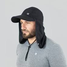 Load image into Gallery viewer, Model Front: Uv Line Flap Hat Neck Cap Africa 2021 Masc Black Upf50+
