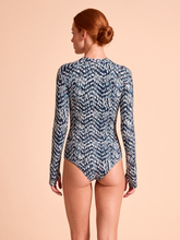 Load image into Gallery viewer, Model Back: Women's One-Piece Swimsuit — Blue Tie-Dye, UPF50+
