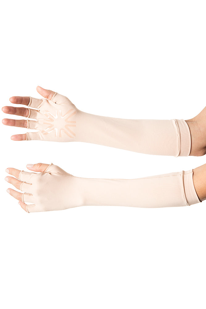 Fingerless Long Gloves Beige UPF50+