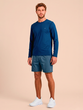 Load image into Gallery viewer, Model Front: Men's Long Sleeve Rash Guard — Cobalt Blue, UPF50+
