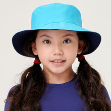 Load image into Gallery viewer, Kids Floppy Hat California Navy/Aqua UPF50+
