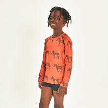 Load image into Gallery viewer, Kids Rash Guard Long Sleeve Zebra Sunset UPF50+
