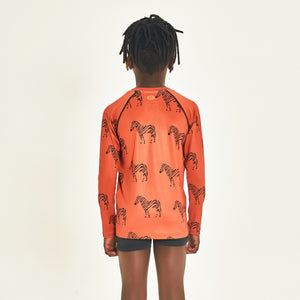 Kids Rash Guard Long Sleeve Zebra Sunset UPF50+