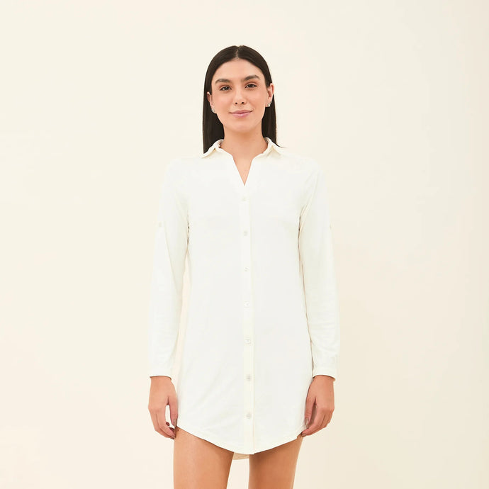 Model Front: Uv Line Maxi Dresses Shirtdress Copenhagen Offwhite Upf50+