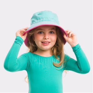 Kids Bucket Hat Teal/Pink UPF50+