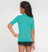 Load image into Gallery viewer, Kids UVPRO Rash Guard Short Sleeve Teal UPF50+
